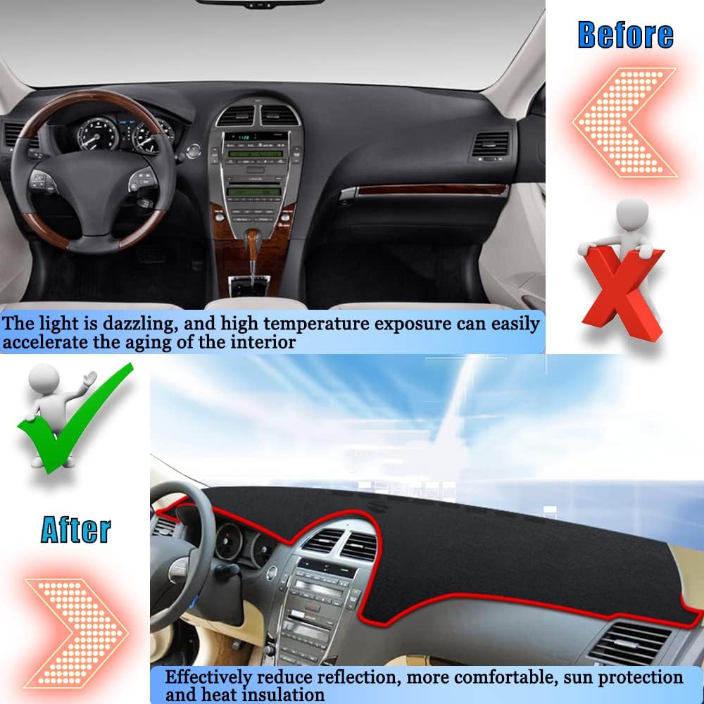Dashboard Cover Dash Cover Mat Pad Carpet Custom Fit for Lexus ES ES240 ES350 2007 2008 2009 2010 2011 Accessories Anti-Skid Center Console Protector Cover Mat(Red Edge)