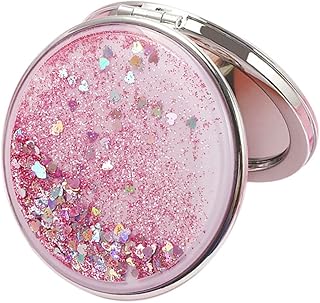 Easnea Compact Mirror Travel Pocket Makeup Mirror for Women, Purse Szie, Cosmetic Mirror Folding Magnifying Beauty Mirror - Pink, Round