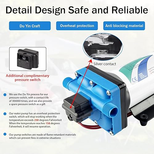 Miniatura 5 de Bomba de agua eléctrica de alta presión de 12 V con diafragma, bomba de transferencia de agua en línea, sistema de agua para cámper, bomba de