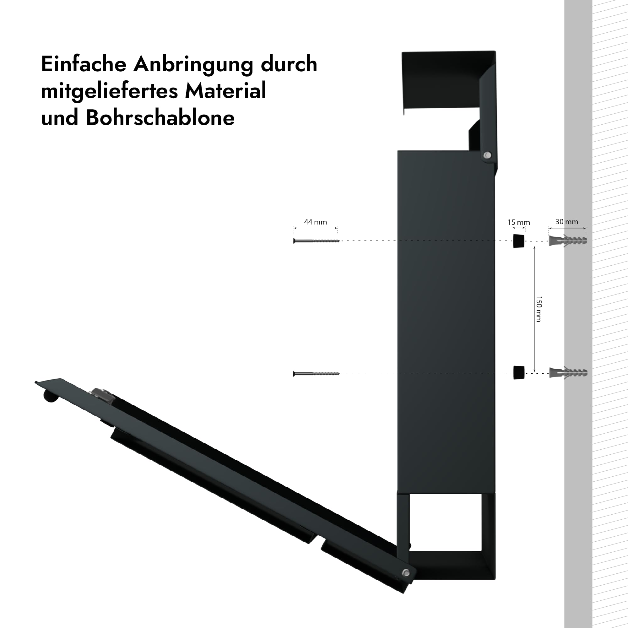 Forgard Briefkasten Anthrazit mit Zeitungsfach (RAL 7016), personalisiert, Postkasten Modern aus Zinkstahl mit Familienname inkl. Montageset, HELSINGBORG