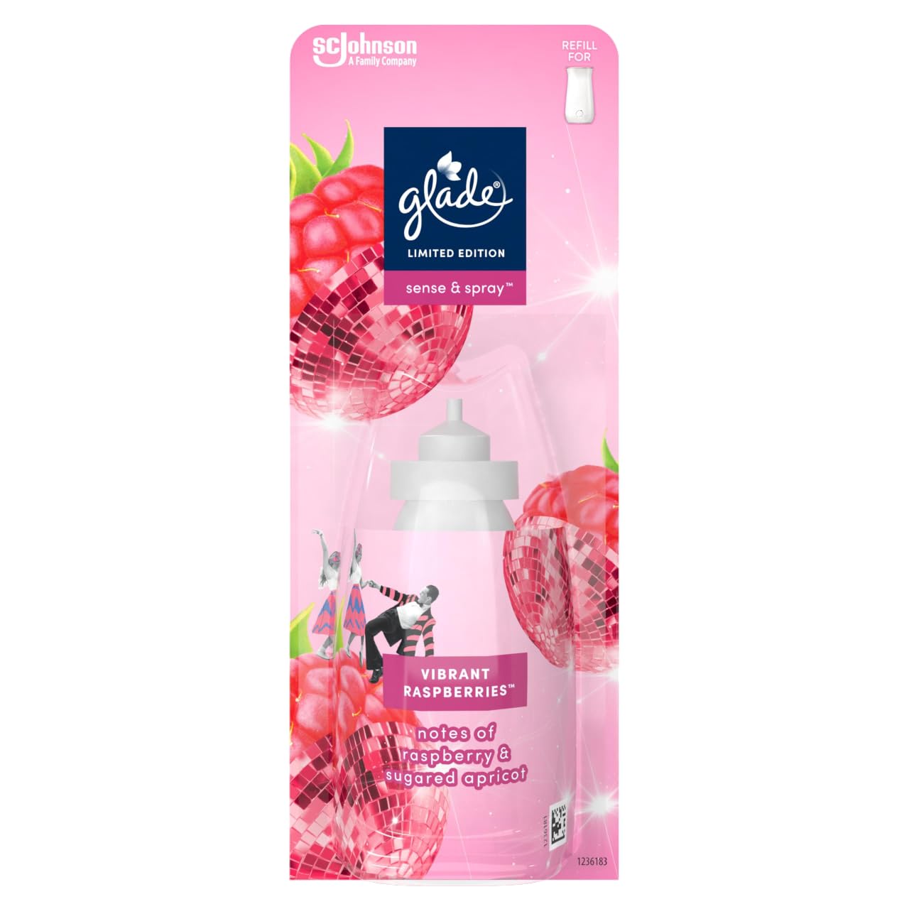 Glade Sense & Spray Air Freshener Refill, Motion Activated Automatic Room Spray and Odour Eliminator for Home, Vibrant Raspberries, 18ml