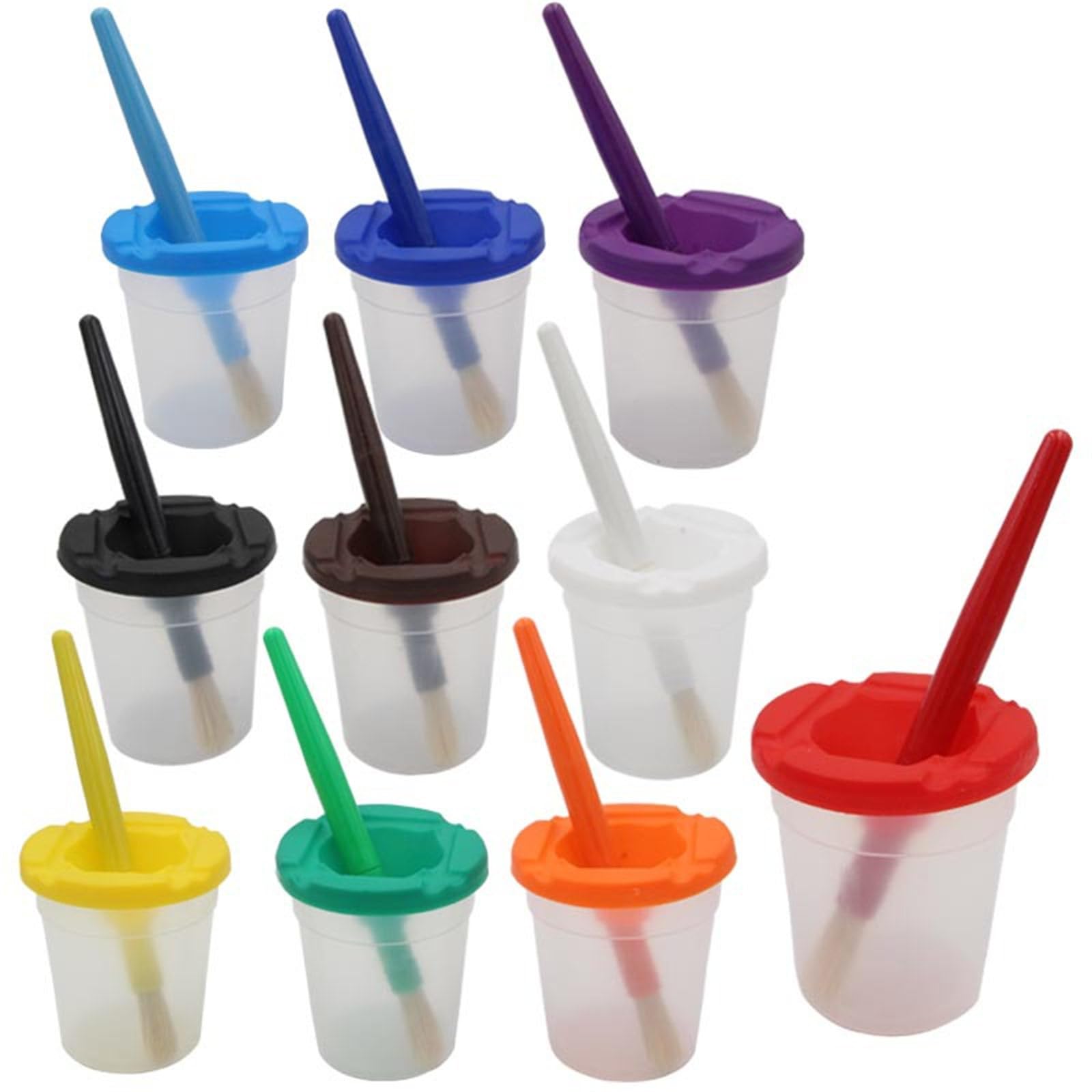 Nvoqilin Multicolor 10Pcs Brush Washing Cup And Art Brush Set Paintbrush Cleaner Cup With Lids For Watercolor Acrylic Painting Washable Art Brushes