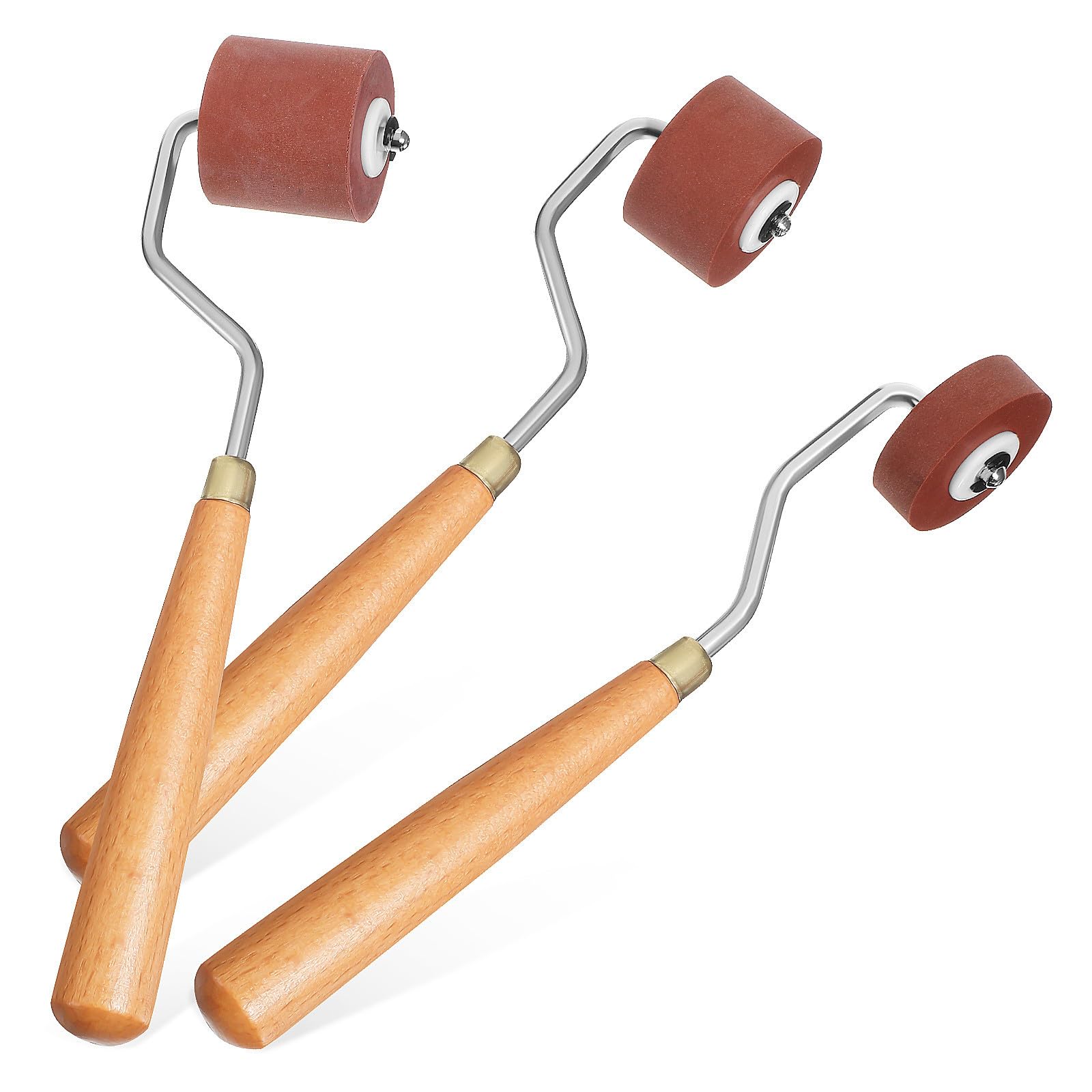 Alasum Rodillo de Goma para Manualidades y Estampado 3 Piezas de Diferentes Anchos, Material de Goma y Mango de Madera para Resultados de Impresión Excelentes