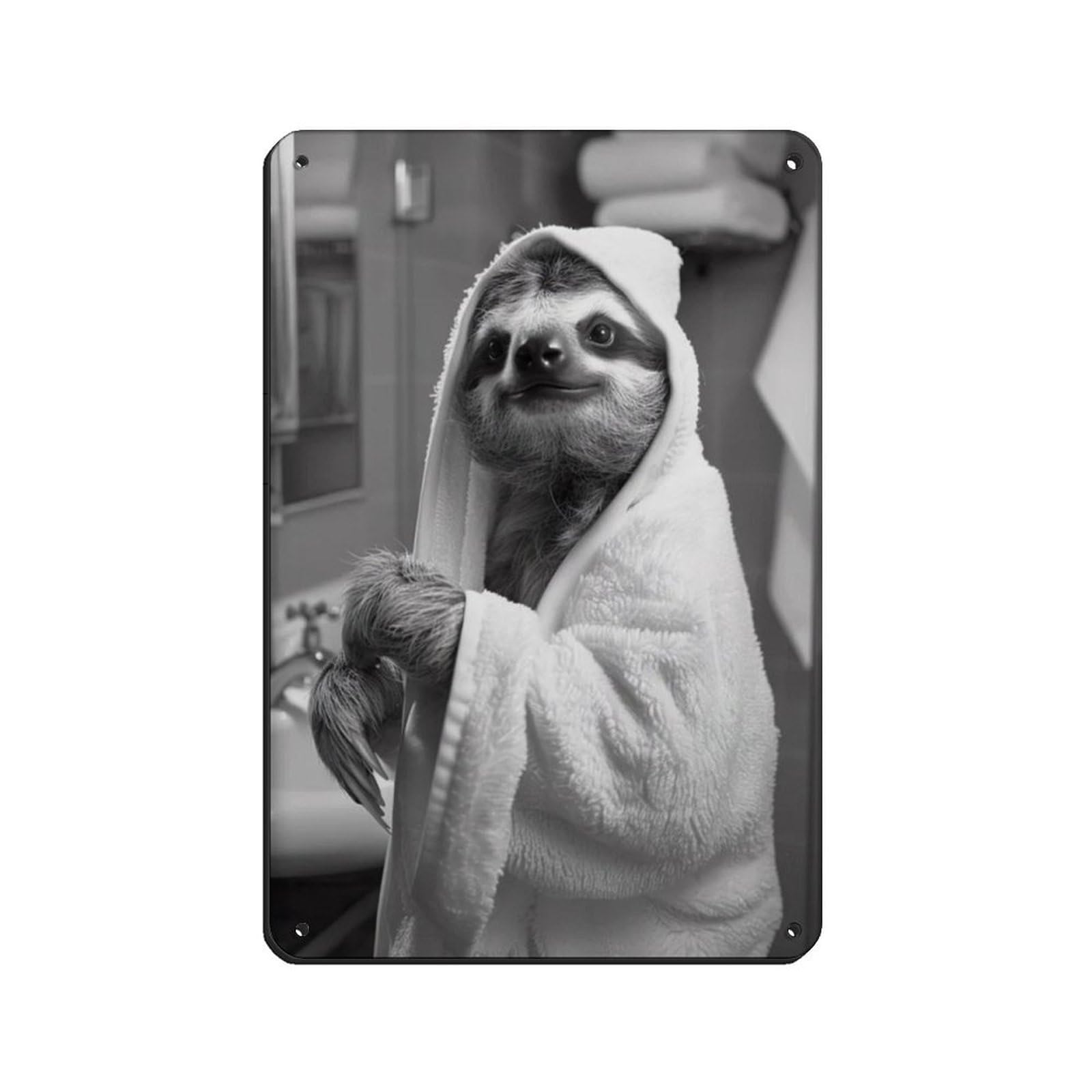 Sloth in A Bathrobe, Funny Bathroom Art (3) Retro Poster Metal Tin Sign Chic Art Retro Iron Painting Bar People Cave Cafe Family Garage Poster Wall Decoration 8x12inch(20x30cm)