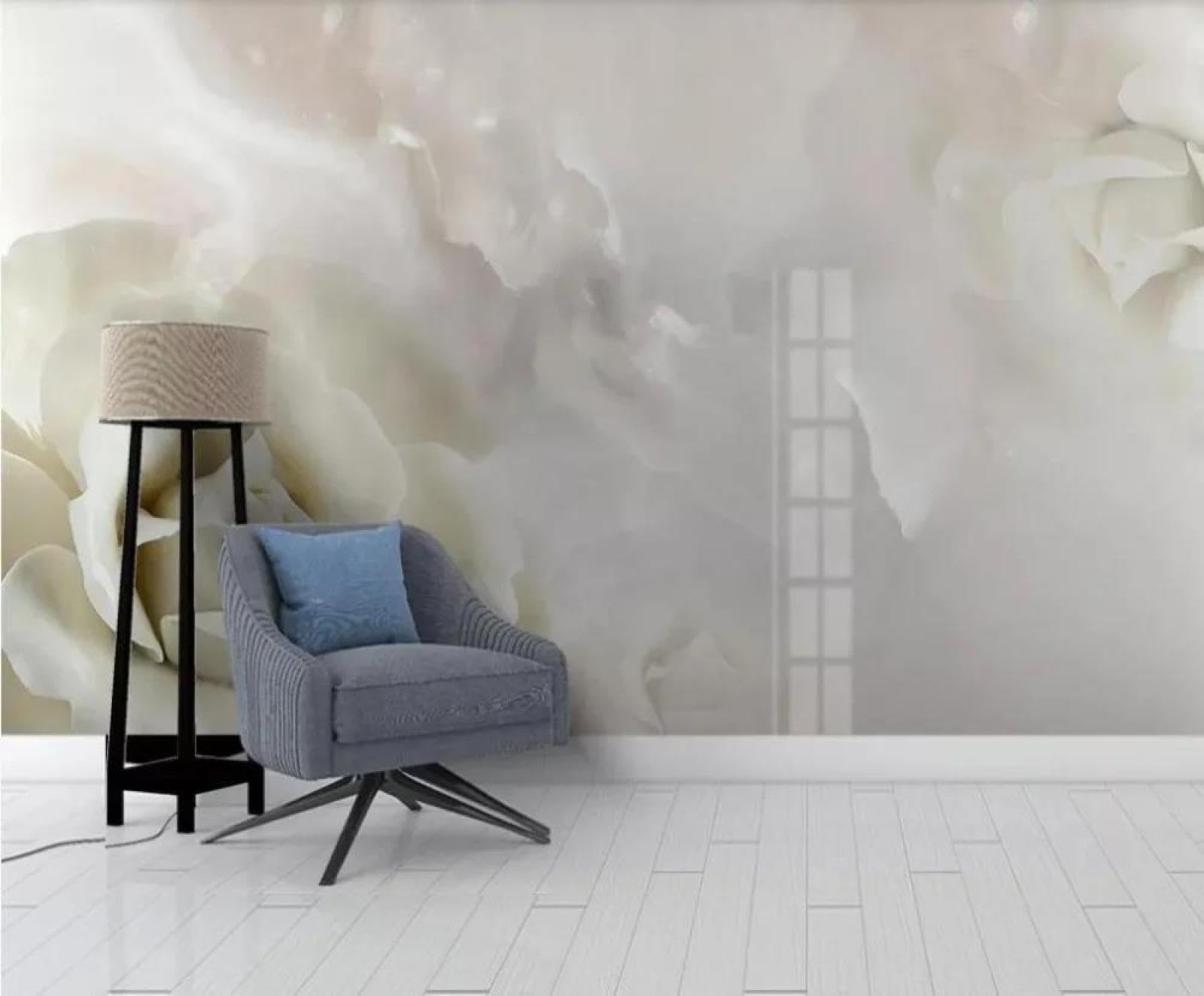 Papier peint intissé fleurs 3D blanches de qualité premium ILIYA pour habillage mural de luxe
