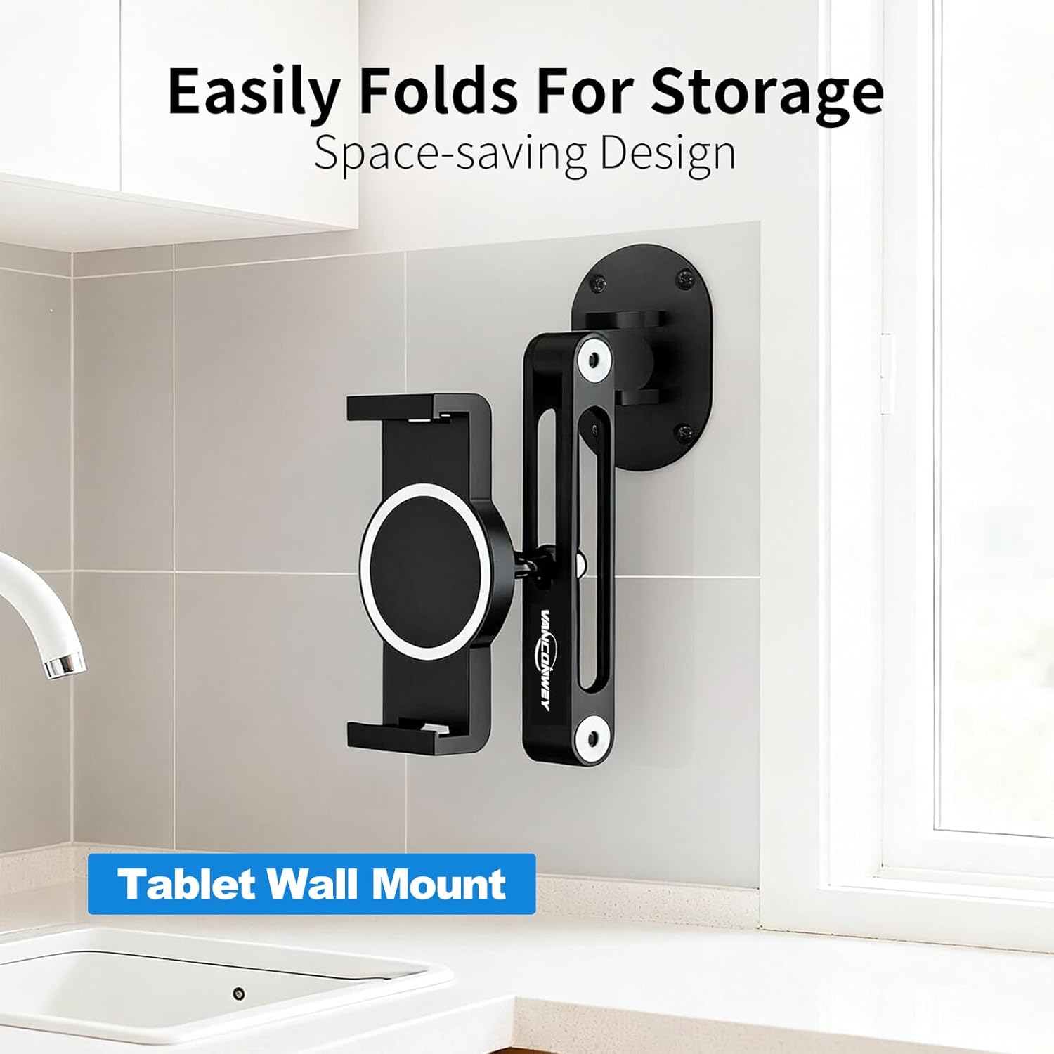 ipad Wall Mount,Swivel & Tilt,AluminiumTablet Wall Mount,Adjustable and Foldable for 4.7-13 Inch Phones and Tablets,1 Packs,Black,VC-Z1218