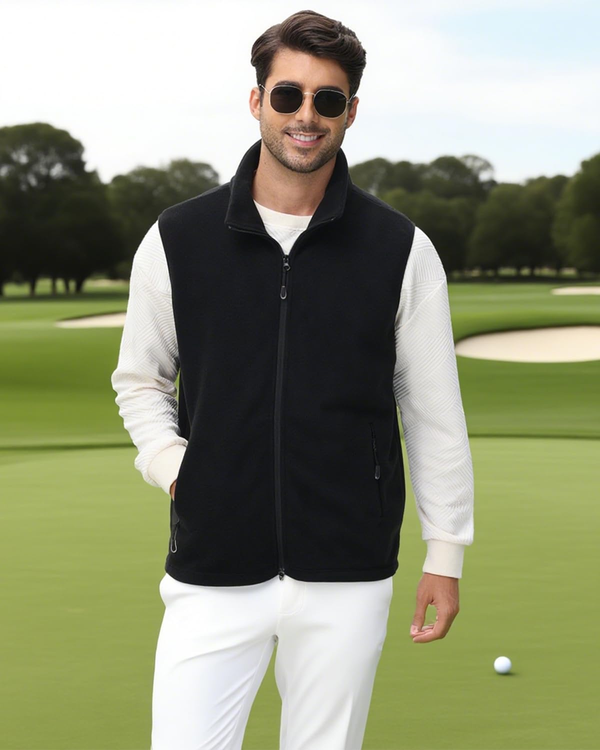 JIHUILAI Mens Polar Fleece Lightweight Vest With Zipper Pockets Warm Men's Zip Up Vests Outerwear Winter Sleeveless Jacket - Image 2