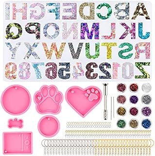 262 Pieces Alphabet Epoxy Resin Moulds Keyring Making Kit - Silicone Moulds for Resin Casting and Accessories Tool Set for DIY Keychian Jewelry Necklaces Pendants - Resin Craft Kits for Beginners