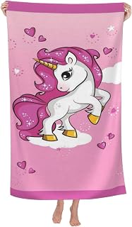 Cute Unicorn Microfiber Beach Towel for Kids Girls Toddlers - Quick Dry Sandproof Oversized 30x60 Lightweight Pool Bath Towel