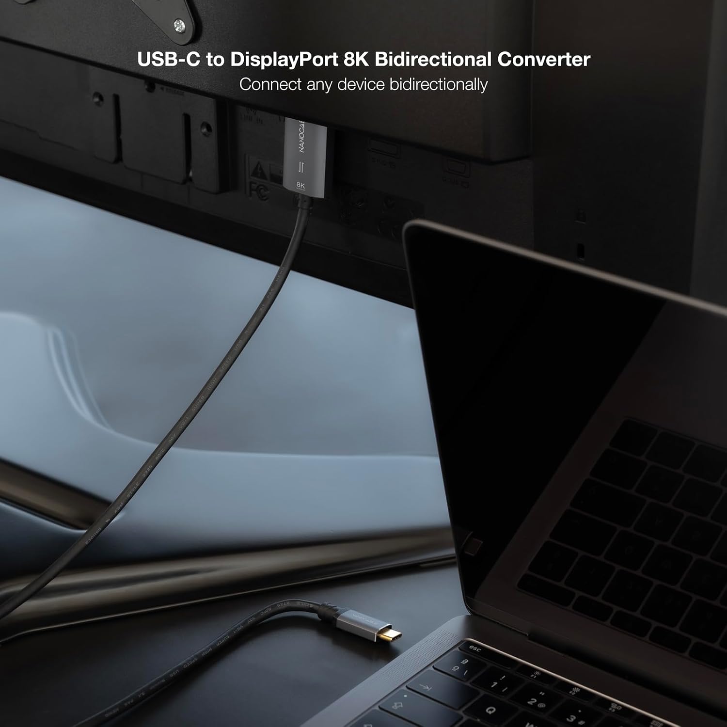 NANOCABLE 10.15.5022 USB-C to DisplayPort 8K Bi-Directional USB-C Male to DP Male Converter Cable 2 m