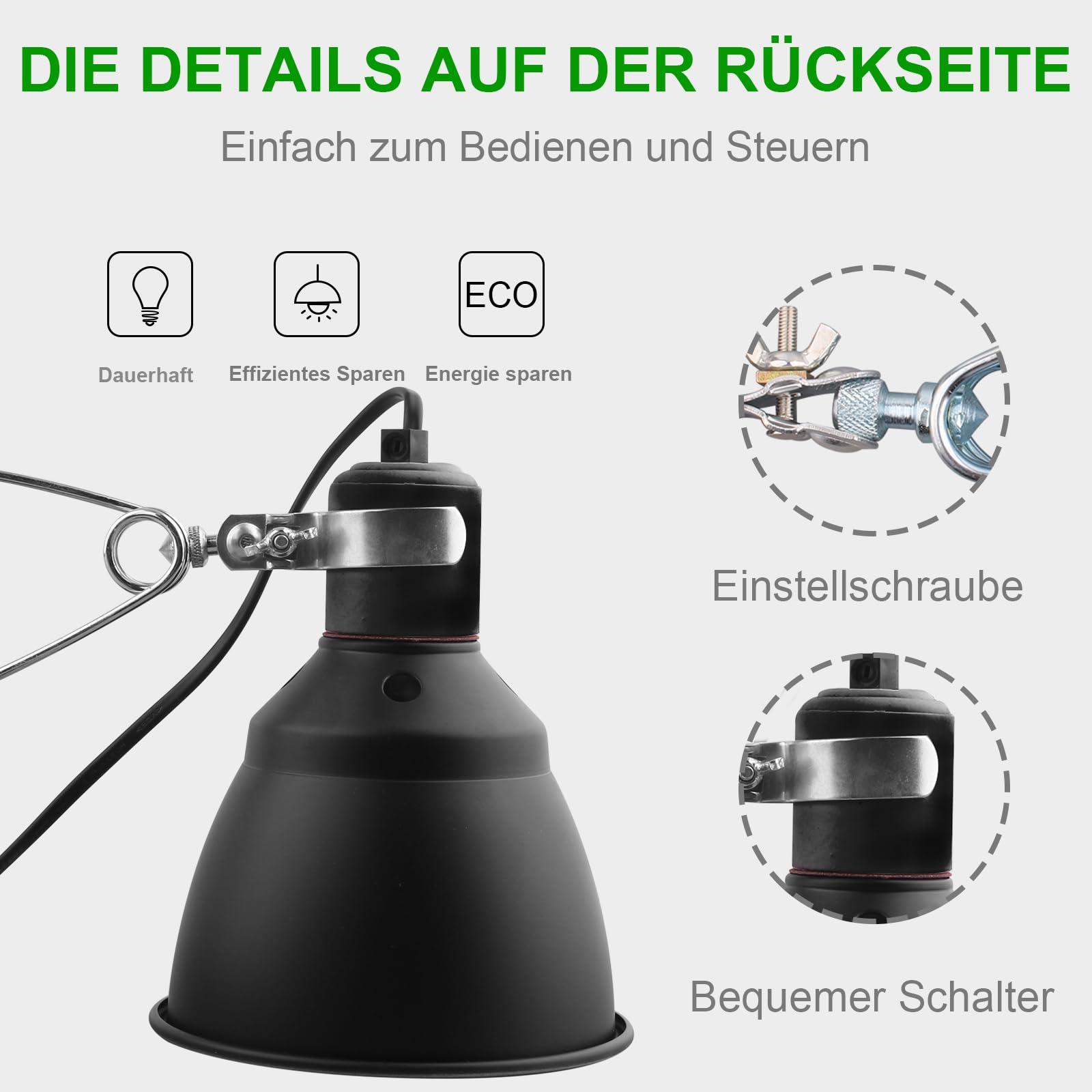 DERNORD Wärmelampe Terrarium Klemmlampe E27-14 CM Reflektor Reptilien Lampe für Schildkröten Bartagame Gecko Schlangen Terrarium Wärmelampe Tiere Steckdose