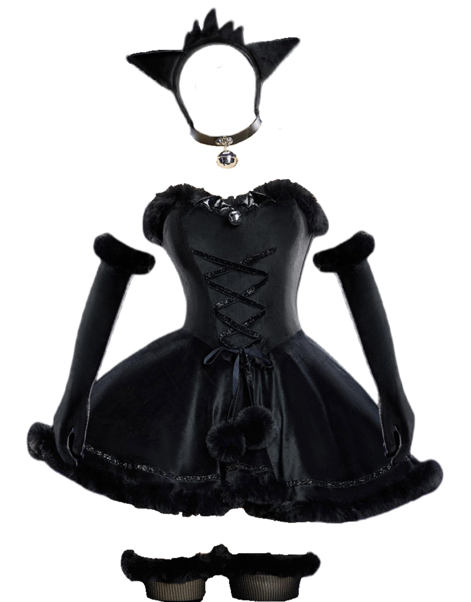 Mobbunny - Vestido de invierno de felpa negra para mujer, sin tirantes - Small-Medium