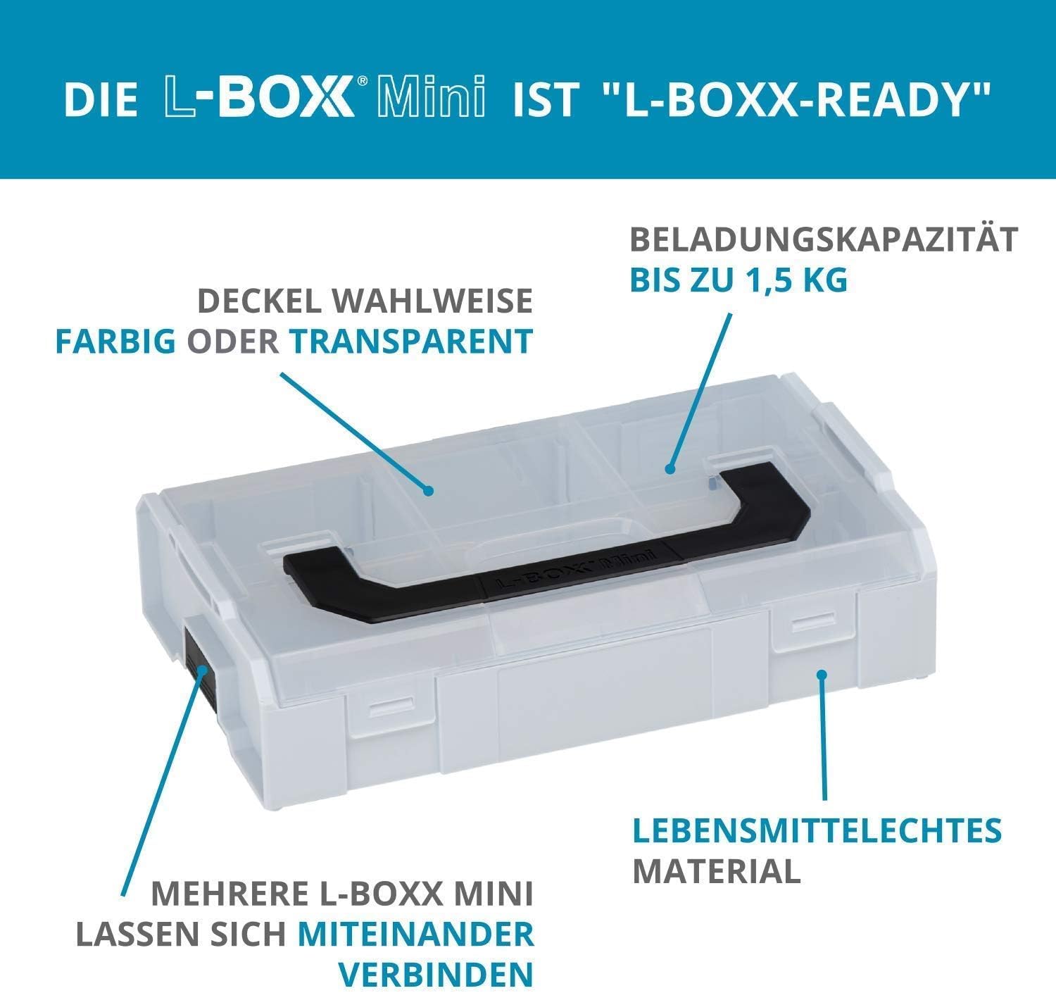 Bosch Sortimo L-BOXX Mini-Werkzeugkoffer | 3er Set in Professional Blau mit transparentem Deckel | Sortimentskasten Schrauben und Dübel | Erstklassige Sortierboxen für Kleinteile