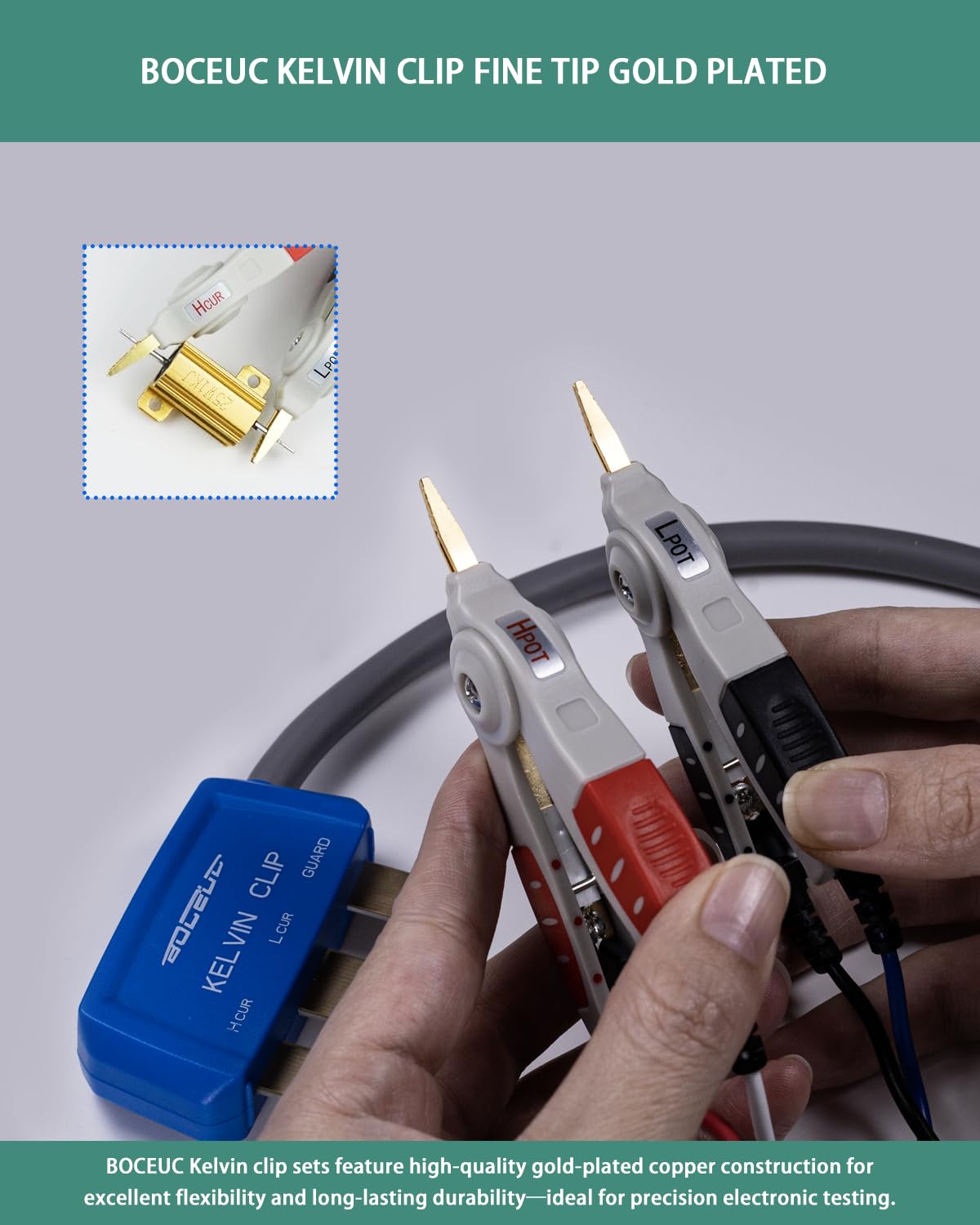 Handheld LCR Kelvin Test Clip Leads, Universal 4-Wire Test Leads for SMD Chip, Compatible with DE-5000 LCR Meter