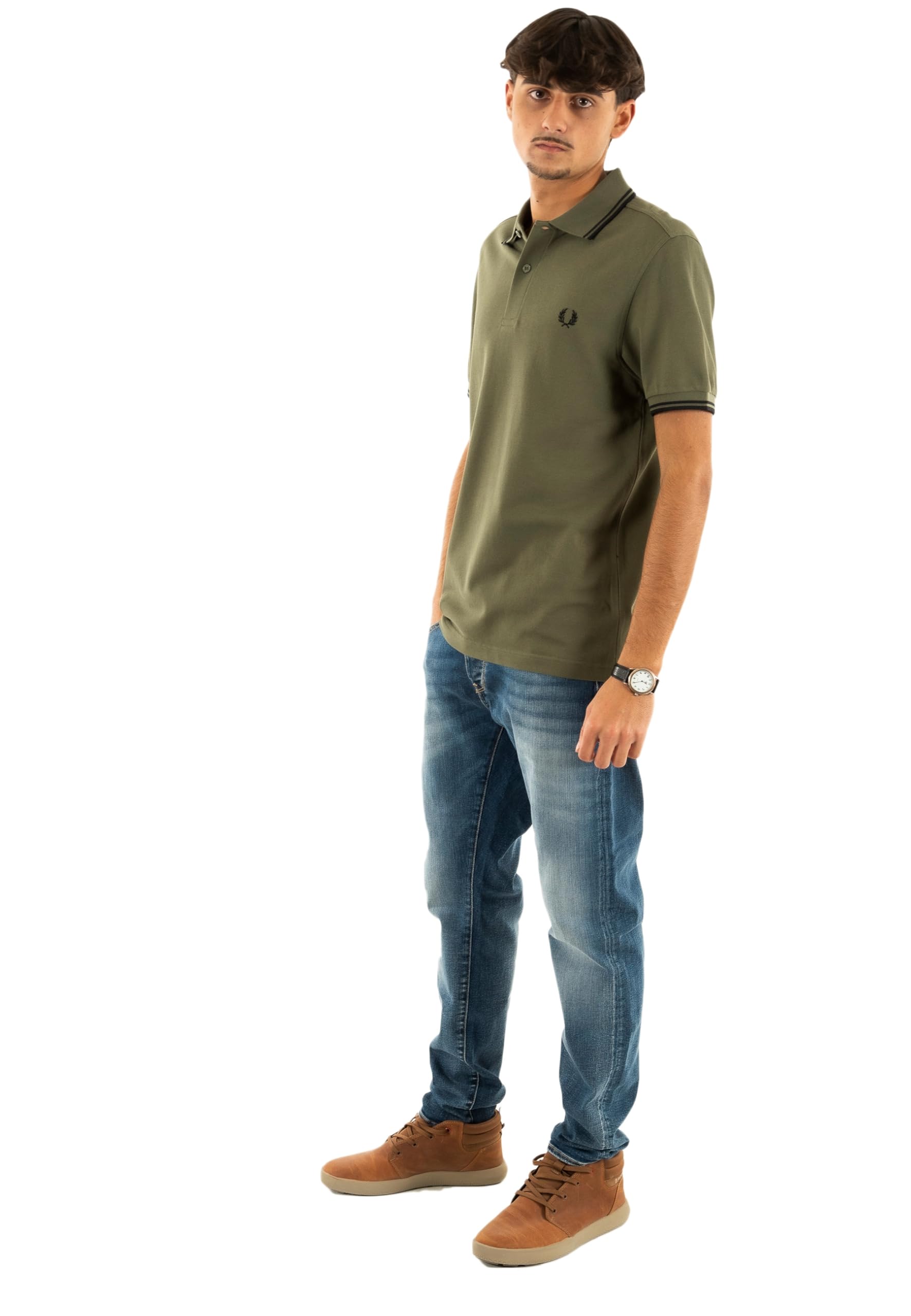Fred Perry Men's Green Short Sleeve Twin Tipped Polo Shirt in Size L, Sports Direct
