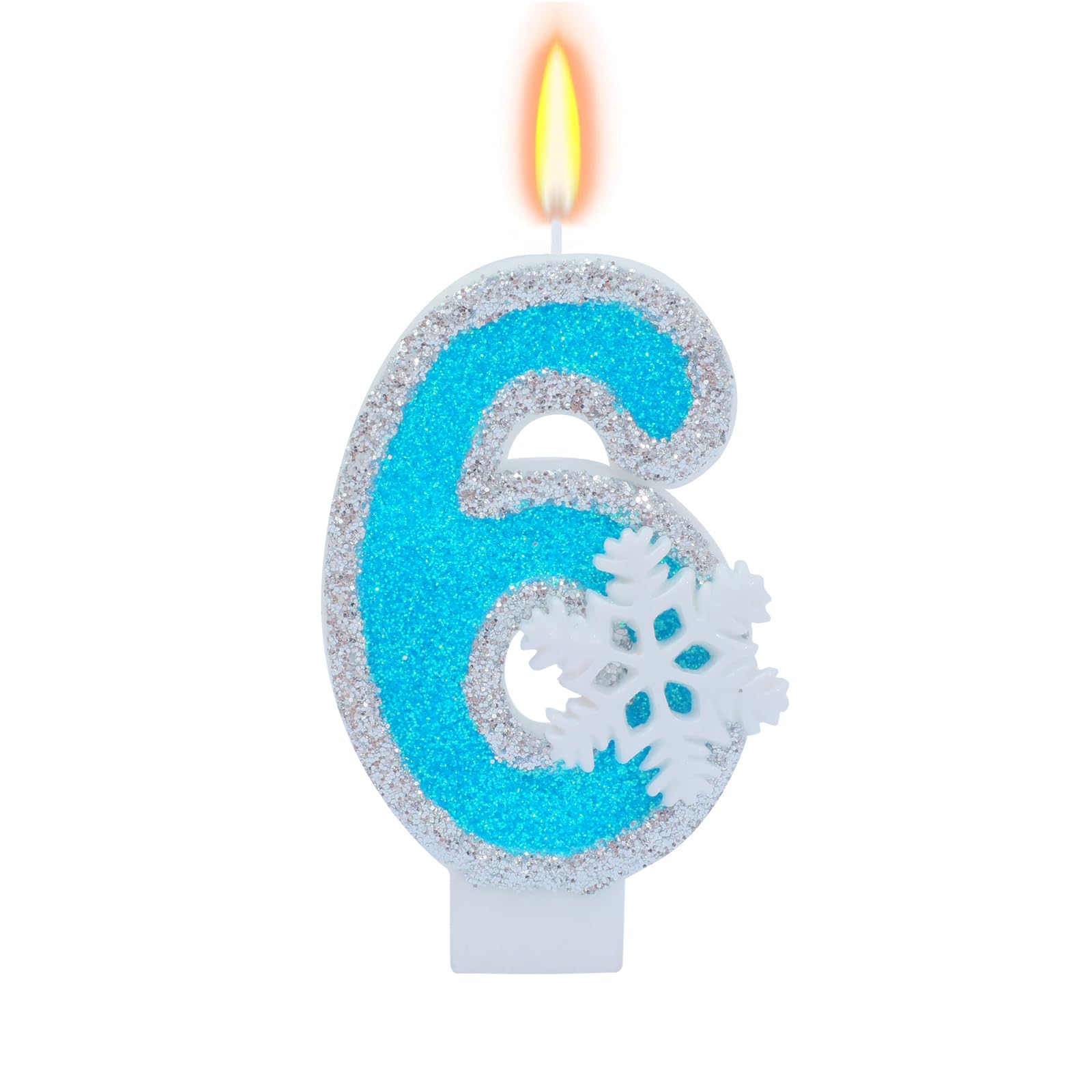 Blue Frozen Birthday Party Decorations, White Snowflake Number Candles 0-9, Kids Adults Birthday Anniversary Wedding Party Supplies, 2.87 inch Number