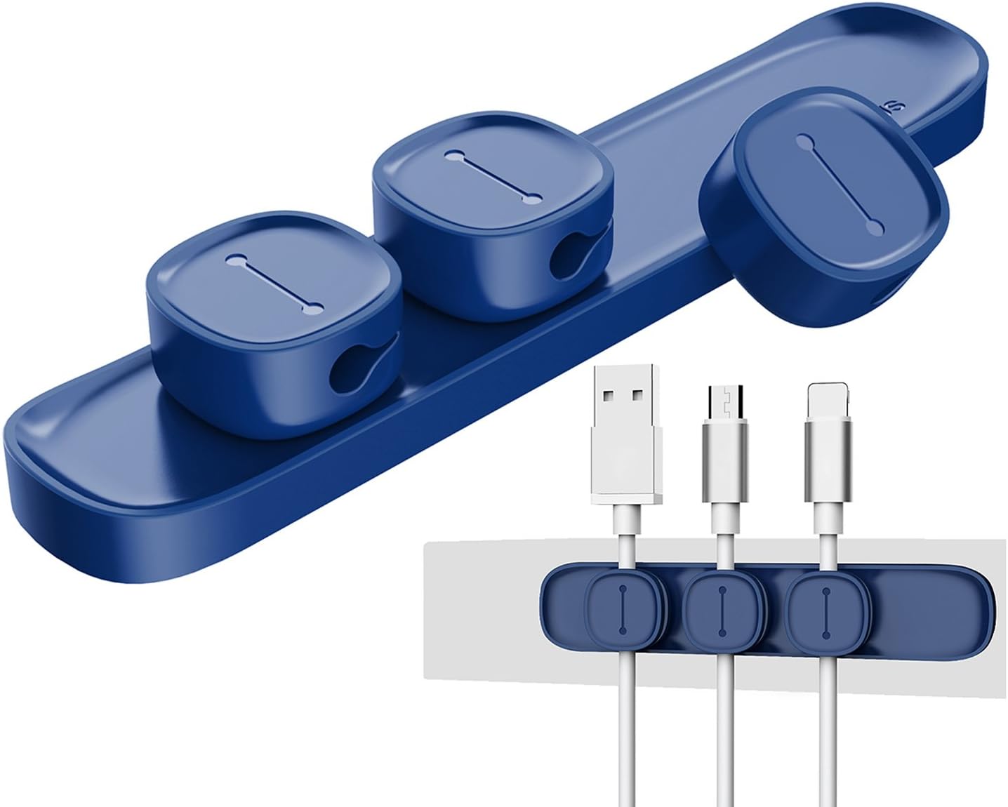 UNOOE Desktop Cable Organizer Magnetic Cable Management System Adhesive Cable Clip for USB Charging Cord Laptop PC Headphones Wire in Home Office Car, 3 Packs-Blue