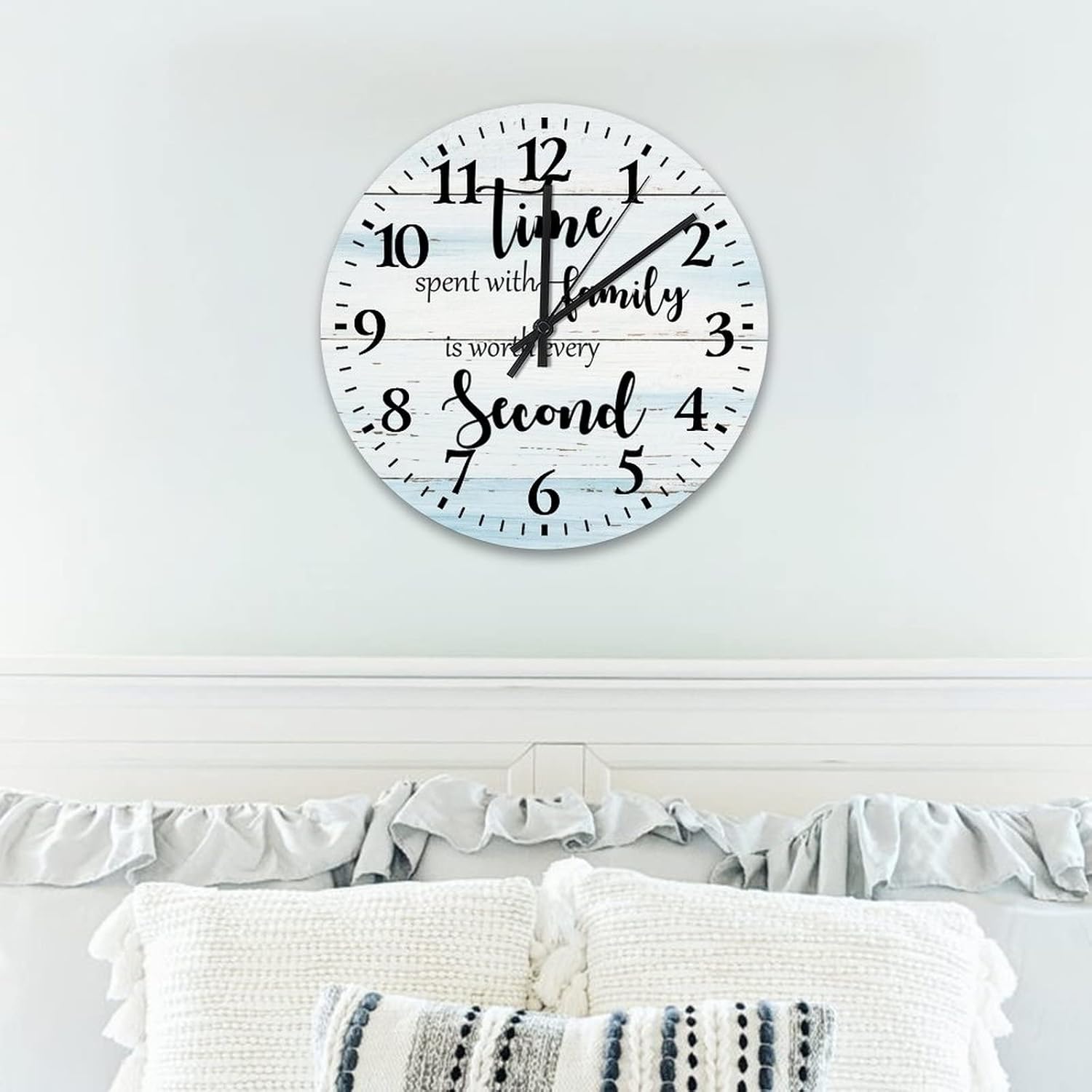 Time Spent with Family is Worth Every Second Clock Wood 15 Inch, Family Inspirational Quote Wall Clock Modern Battery Operated Round Arabic Numbers Clock for Farmhouse Home Decoration