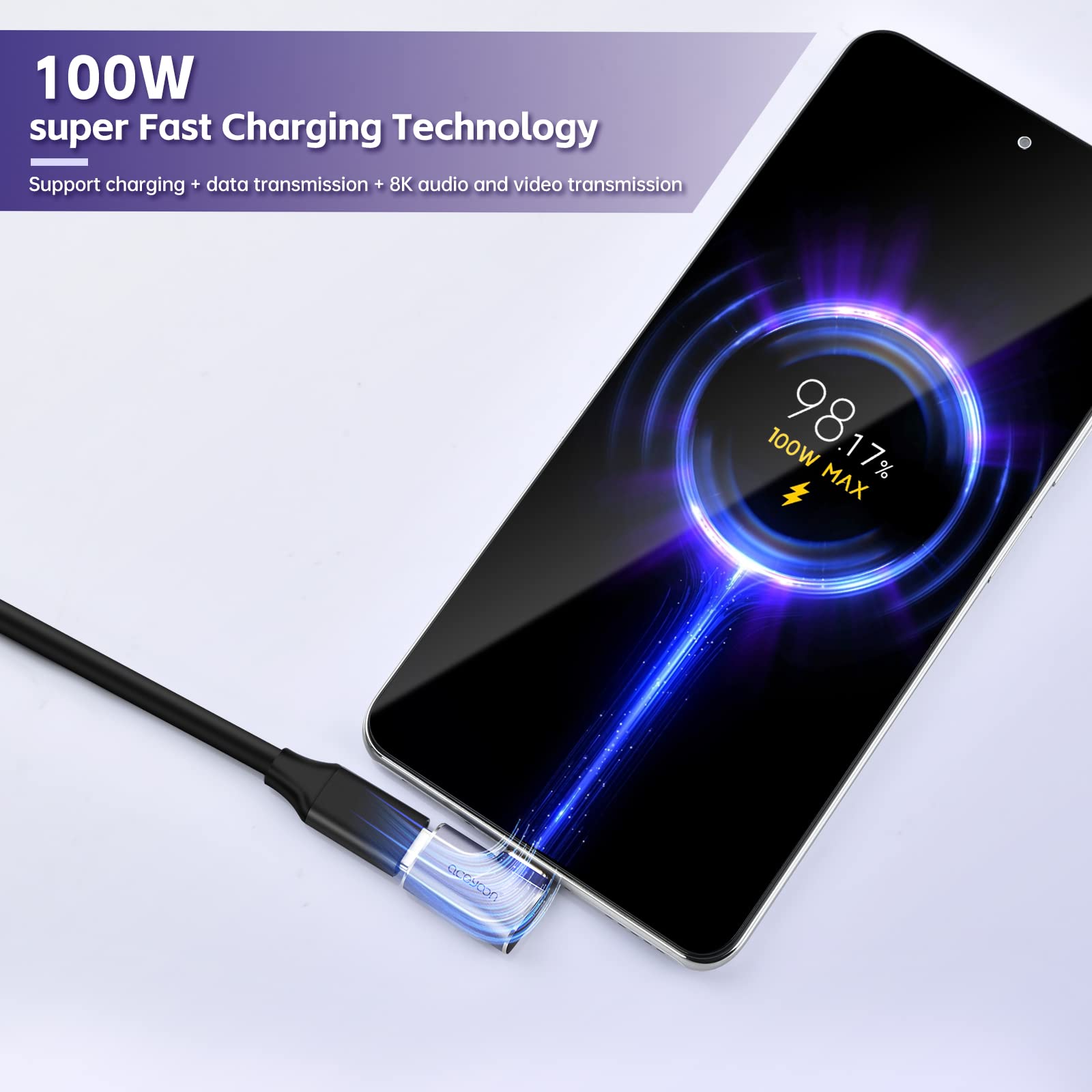 Adaptador USB-C De 90 Grados 100W PD - Pack De 3, Carga Rápida, 40 Gbps, Soporta Vídeo 8K, Compatible Con Tabletas, Móviles Y Portátiles