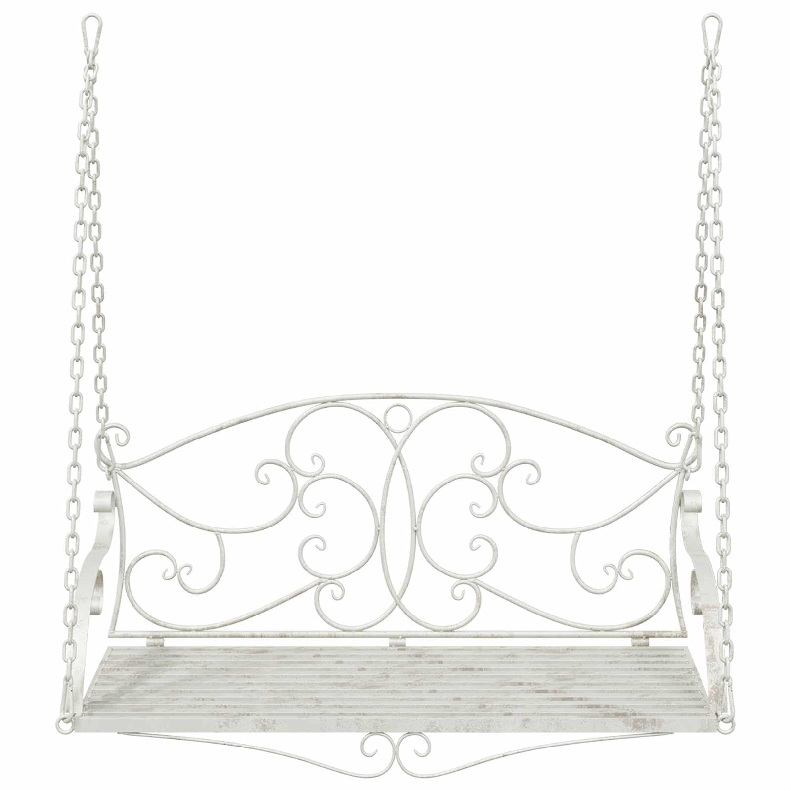 Banco balancín de acero resistente, 110 x 52,5 x 47 cm, color blanco envejecido, para jardín, terraza, balcón, porche, asiento resistente a la intemperie, con cómodo acolchado y fácil montaje