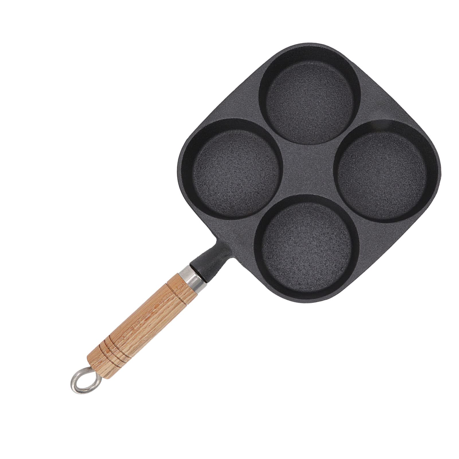 Sartén para huevos, hierro fundido duradero con de madera, sartén antiadherente 4 tazas para desayuno familiares, cocinas domésticas y camping