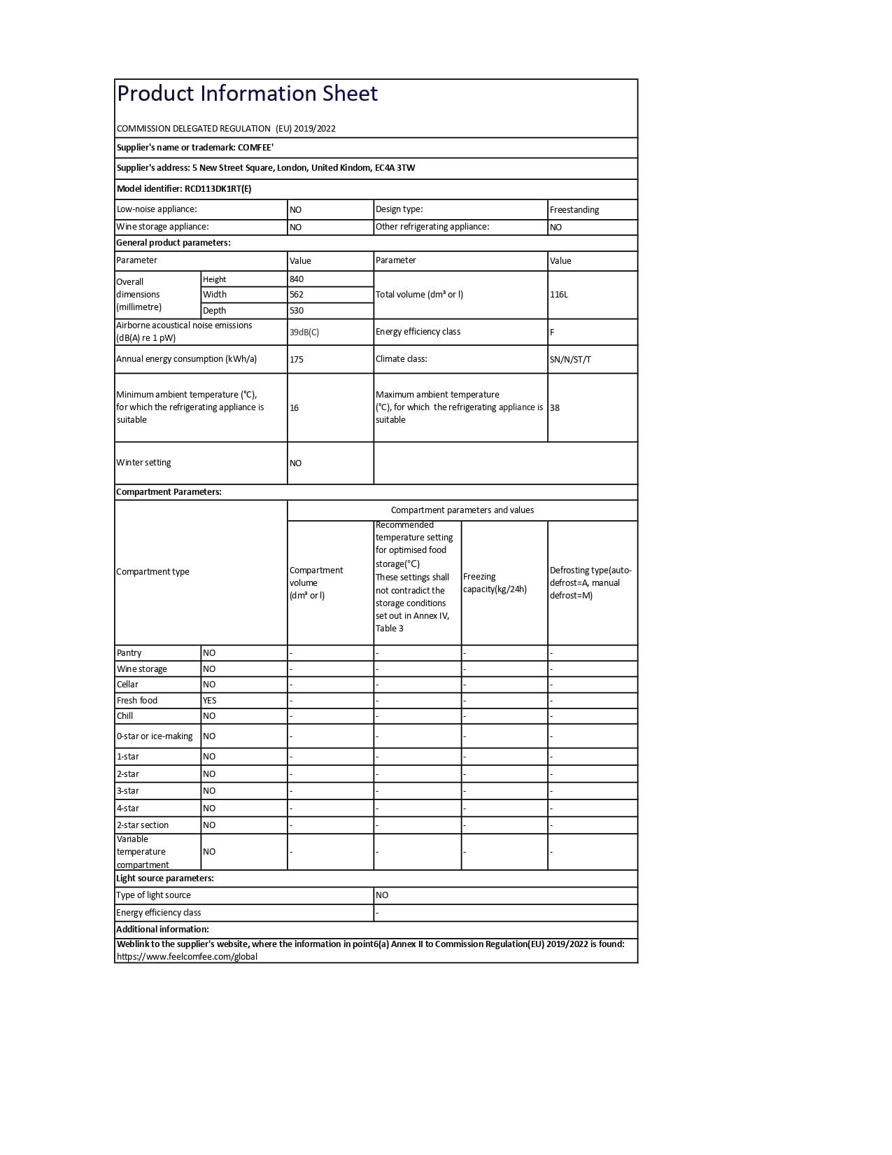 AMZUFF01BL 88L Black Freestanding Under Counter 2 Door Fridge Freezer