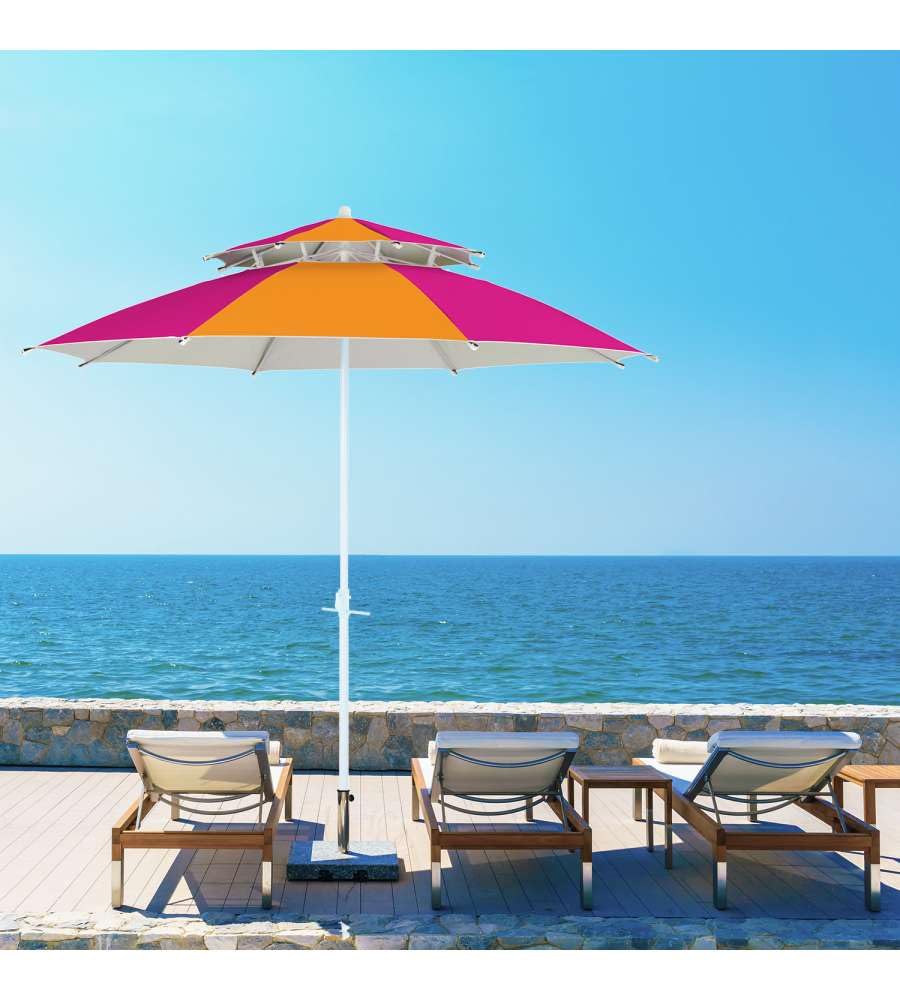 Ombrellone da Spiaggia Antivento, 240 cm, Fucsia-Arancio, Protezione UV50+, Doppio Tetto in Poliestere