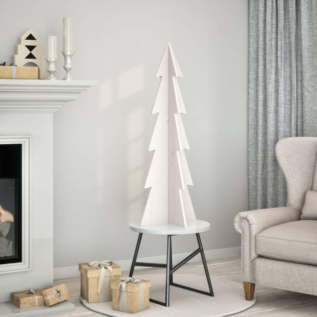 vidaXL Árbol de Navidad de Adorno Madera Maciza Pino Blanco 112 cm