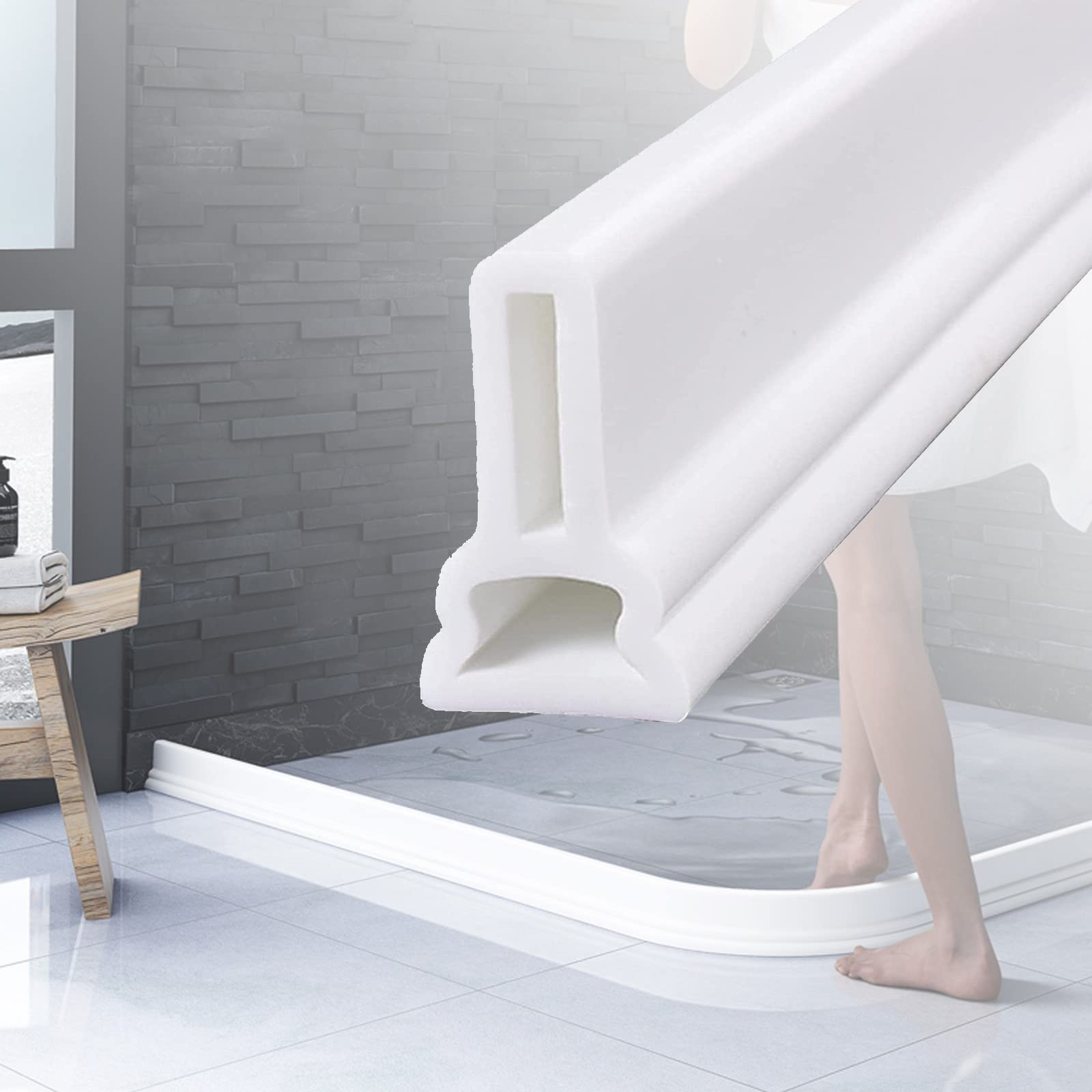 DECAKE Silicone Water Stopper Shower Barrier for Sink and Perfect Retention System Bathroom Toilet 100cm/39.4in