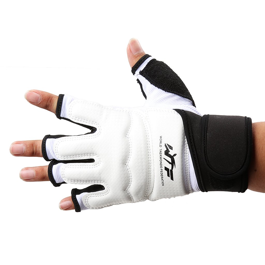Generic Gants Protection Demi Doigt pr Boxing Muay Thai à Adulte Enfant Blanc - M
