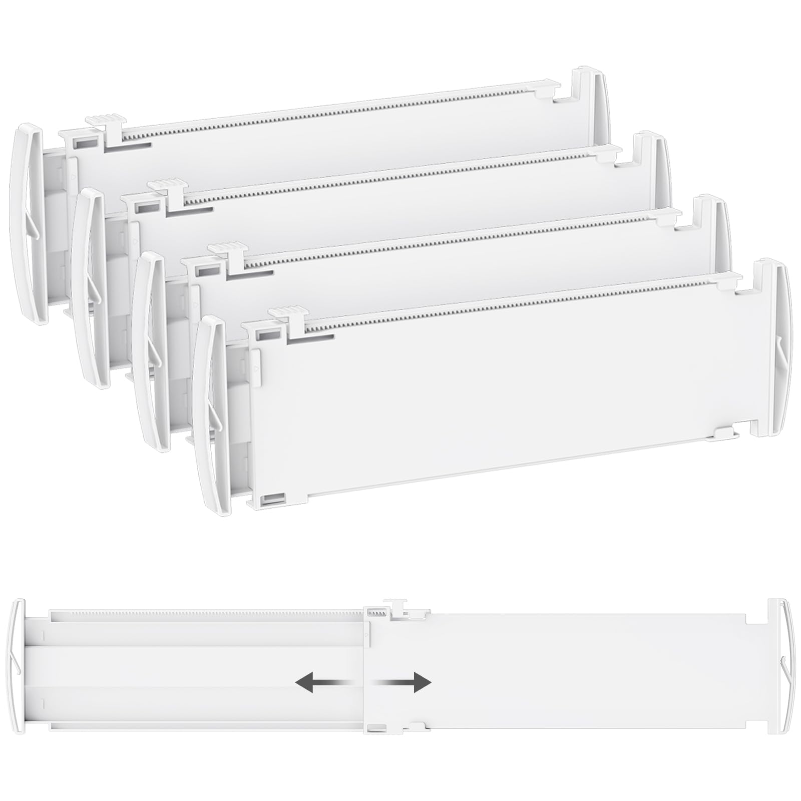 Lifewit Séparateur de Tiroirs Réglable Extensible, Organisateur de Tiroirs pour Vêtements, Diviseur de Rangement Blanc pour Armoire, Cuisine et Bureau, Longueur 35-55 cm, Hauteur 10 cm, Lot de 4 Recycled Claim Standard 100