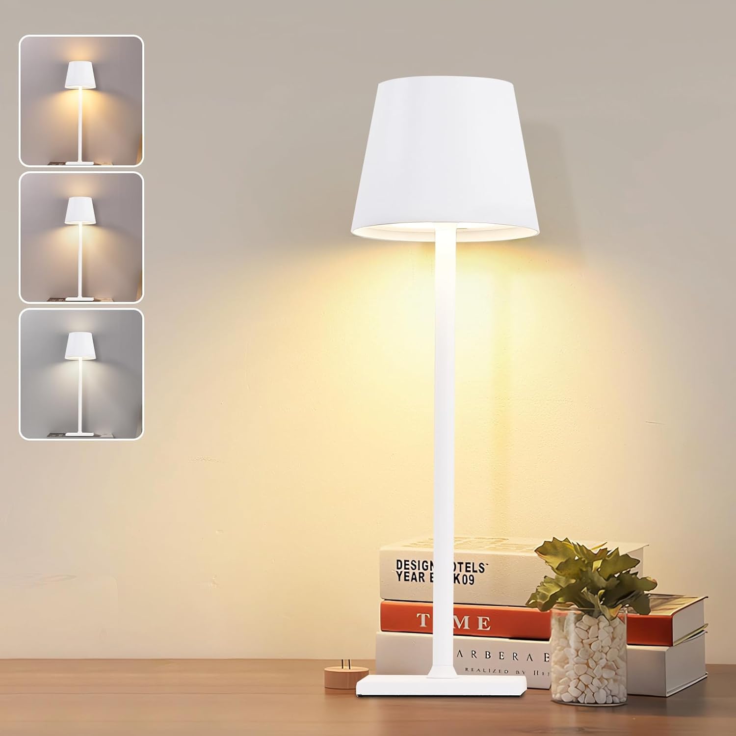 Cordless Table Lamp,Rechargeable White Desk lamp 5000mAh Battery Operated Table lamp Metal Shell Touch Lamps for Bedrooms Restaurant Bars Party Camping Coffee Shop