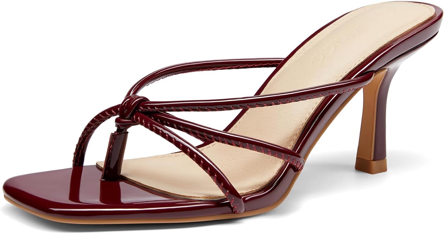 LAICIGO Women’s Square Open Toe Flip Flops Stiletto Heels Strappy Thong Slide on Slingback Mules Sandals
