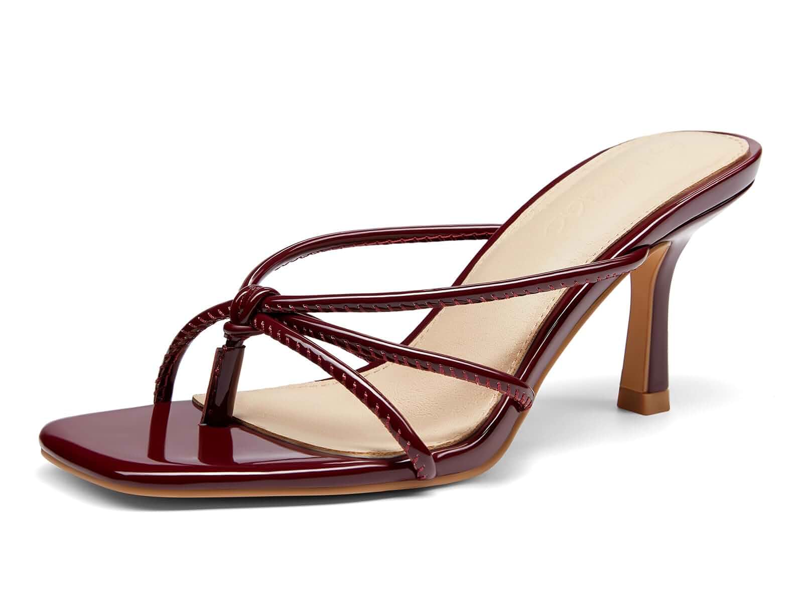 LAICIGO Women’s Square Open Toe Flip Flops Stiletto Heels Strappy Thong Slide on Slingback Mules Sandals