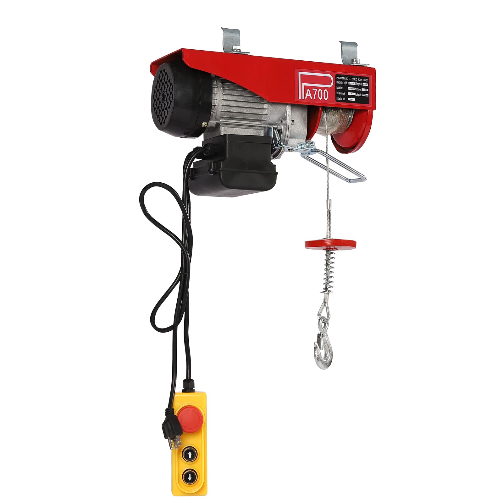 1543lbs Electric Hoist, 110V Zinc-Plated Steel Wire Hoist Electric Hoist with Remote Control & Single/Double Slings for Lifting in Factories, Warehouses, Construction Site, Mine Filed (1543lbs)
