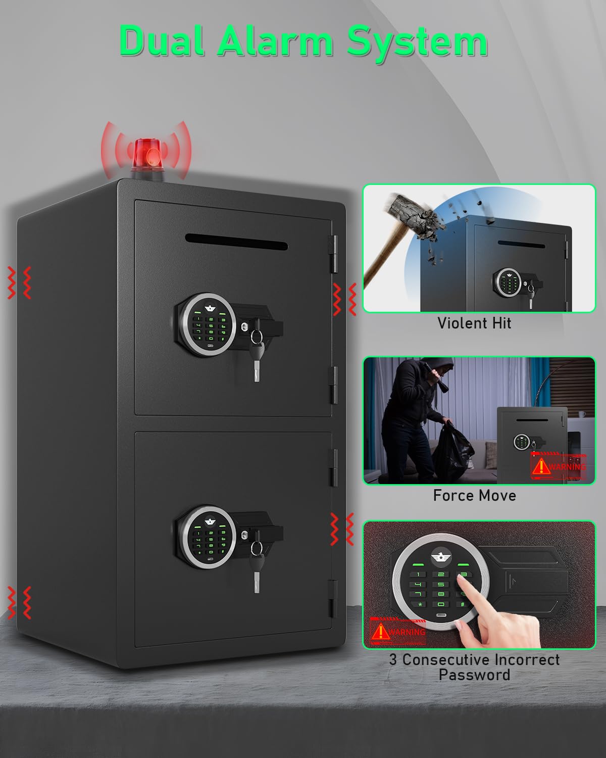 Cassaforte per la casa extra large da 15 cm, impermeabile, a prova di fuoco, cassaforte digitale di sicurezza domestica con slot per deposito e scatola di immagazzinaggio in metallo, rivestimento