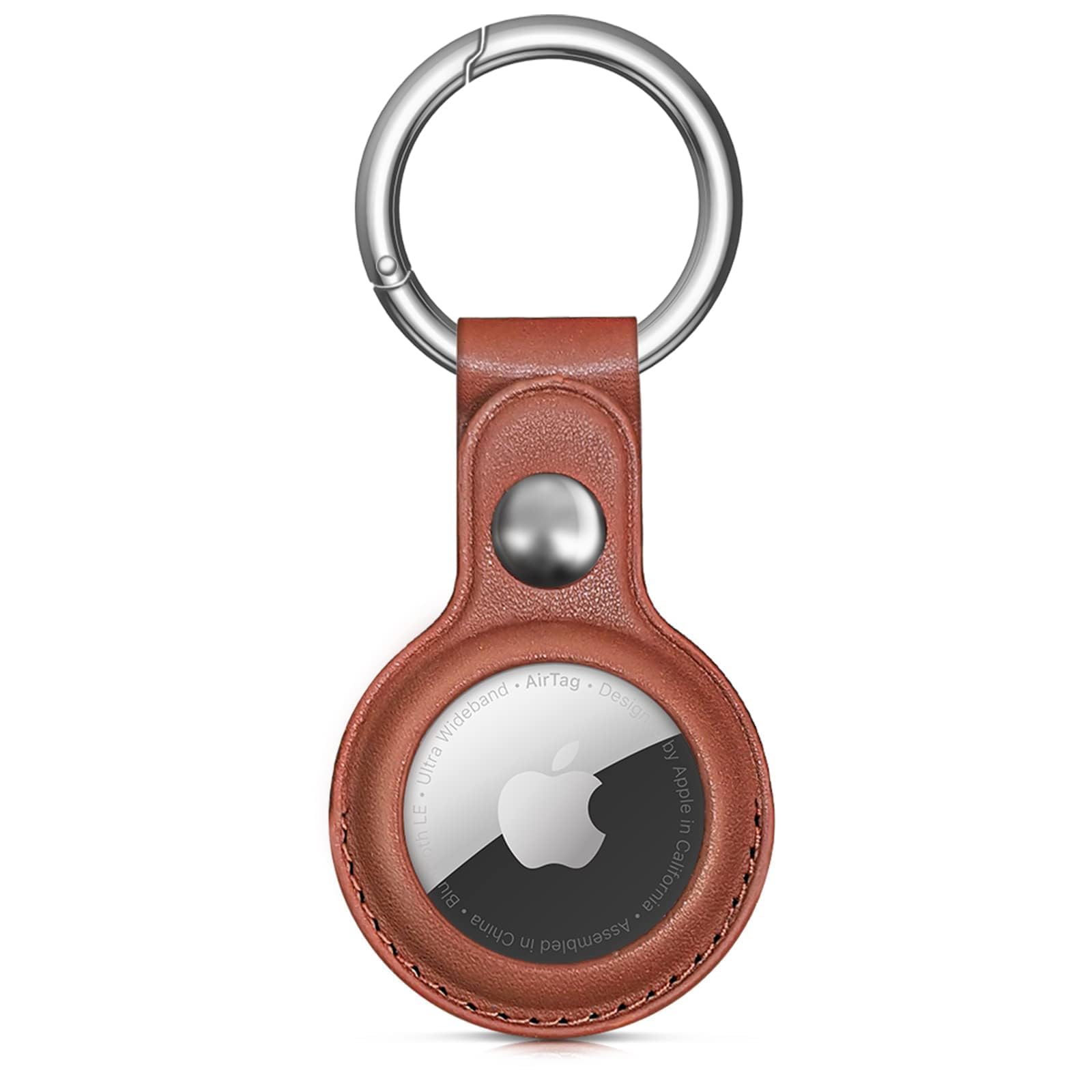Woyinger for Air Tag Keychain for Airtags Holder, Protective Leather for Airtags Case Tracker Cover with Air Tag Holder, for Airtag Key Ring Compatible with AirTag Dog Collar, Brown
