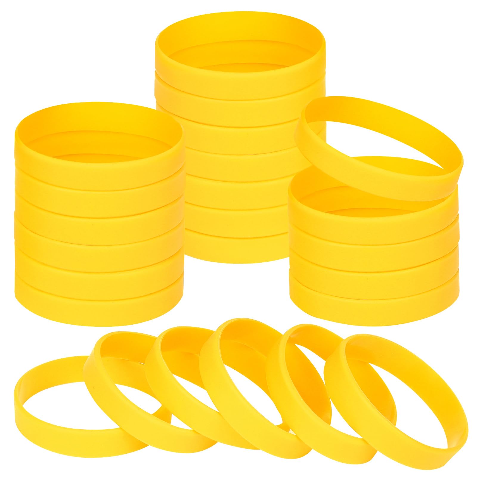 NAHRMY 6.3 inch Silicone Wristbands Blank Yellow Rubber Bracelets for Kid, 24 pcs Sports Party Silicone Elastic Wristband Bracelet bands for Events School Teacher Supplies