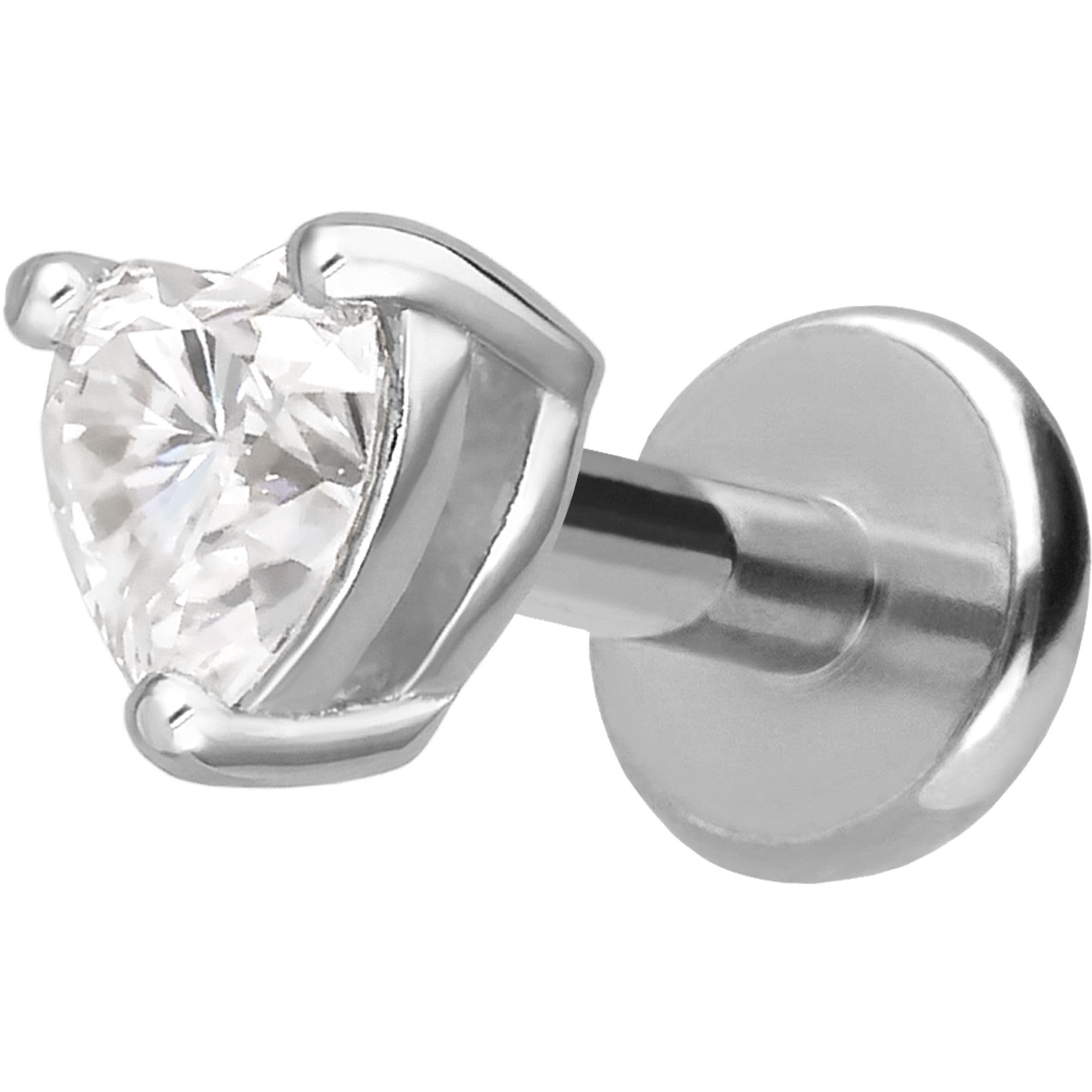 PIERCINGLINE Piercing Stecker Titan Labret mit Innengewinde + 925er Silber Aufsatz MOISSANIT-HERZ - Goldfarben, Silberfarben