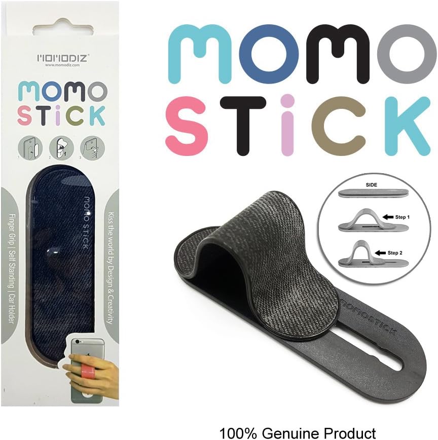[Black Jean] New MOMOSTICK: Stand and Finger Grip for Any Smartphones (iPhone & Android) with Reusable Sticky Gel Pad