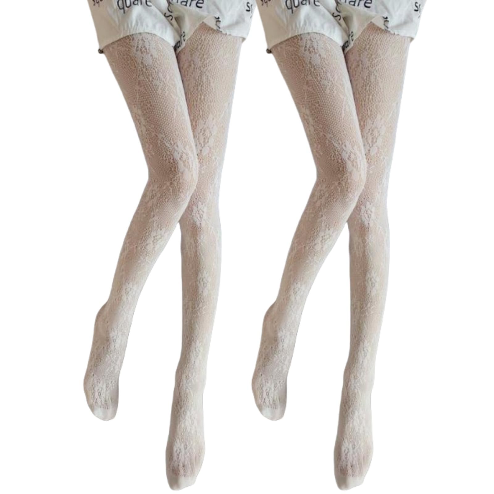 Lolita White Lace & Floral Patterned Tights for Women - Fish-Net & Spotty Options