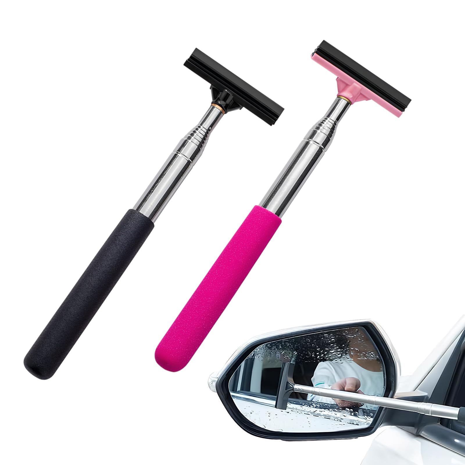 2 PCS Retractable Auto Rearview Mirror Wiper, Retractable Window Squeegee, Mini Squeegee for Cars Windshields Bathroom Mirrors and Countertops