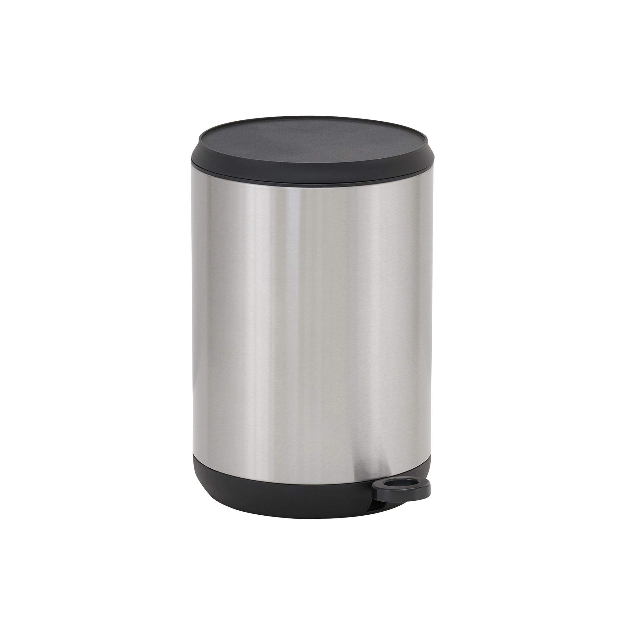 Design Trend Small Round Stainless Steel Step Trash Can with Soft Close Lid | 5 Liter / 1.3 Gallon, Silver