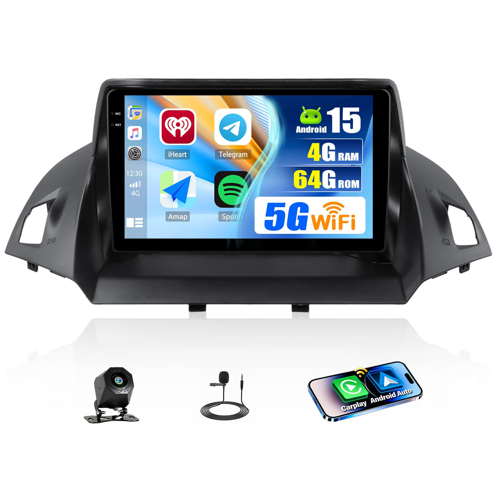 Photo 1 of [4G+64G] Android 15 Car Radio for Ford Escape Kuga 2013-2019 with Wireless CarPlay Android Auto,9 inch Touchscreen Car Stereo with WiFi,GPS Navigation,Bluetooth,FM/RDS SWC EQ+Backup Camera