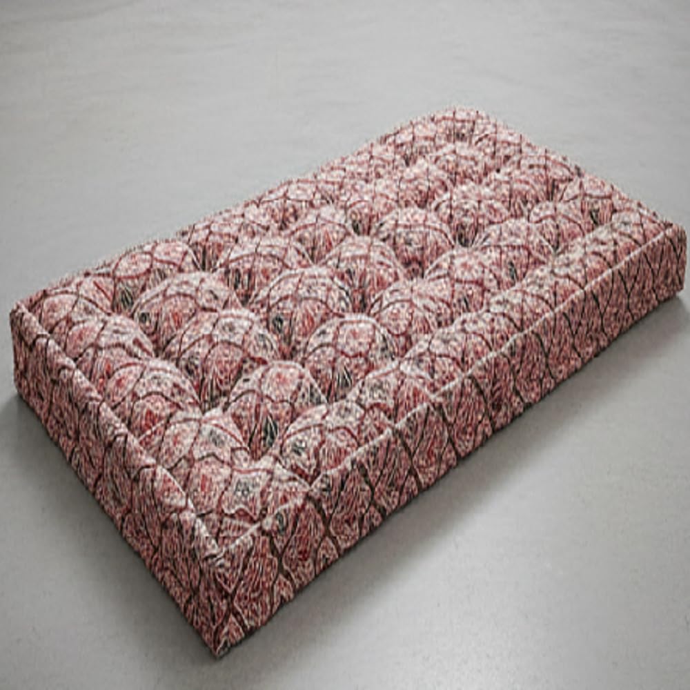 Soft Thick 5-Inch Cotton Box Quilt Mattress | Gadda Medium Firm Soft Cotton Mattress | Box Rectangle Type Single Bed Mattress (4X6 ft or 72X48X5 Inches) Maroon Embroidery Design-image-44