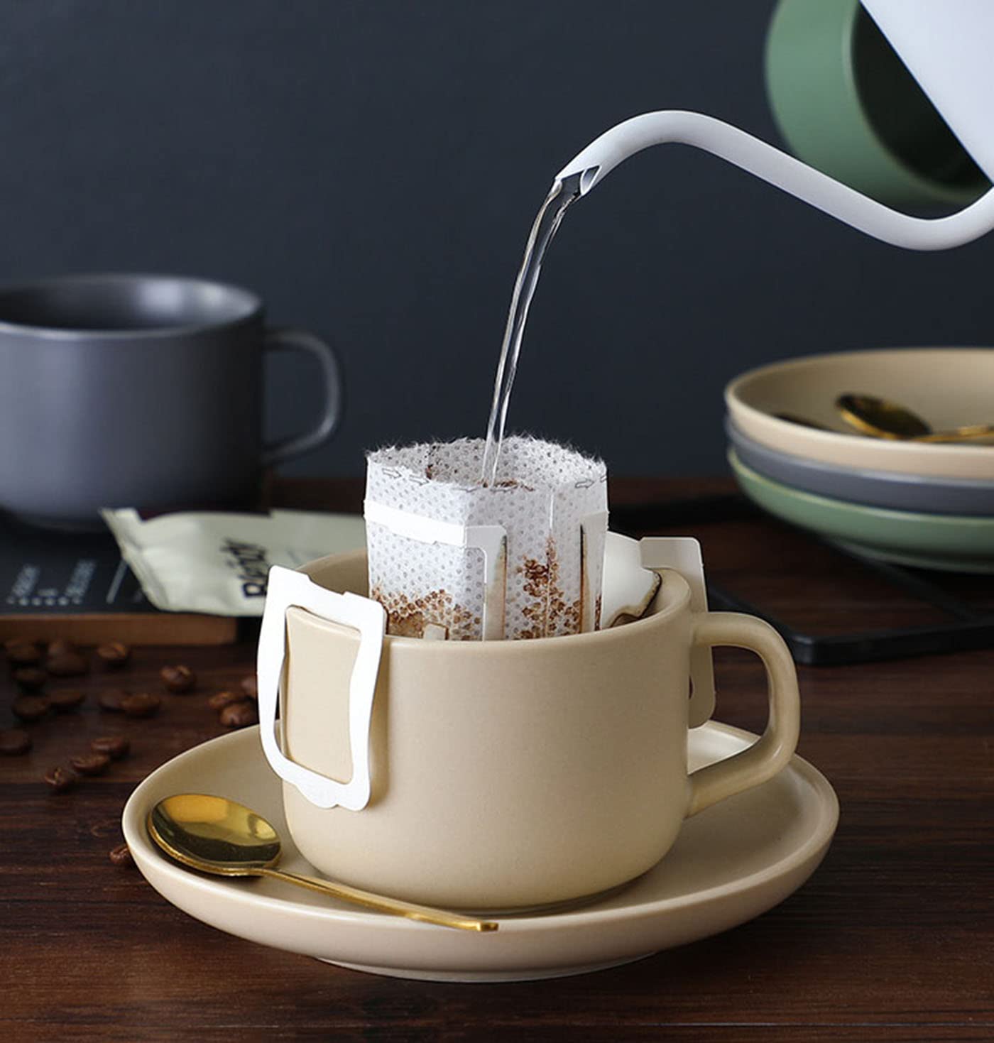 Ranvi Vintage European Coffee Mugs Set, Ceramic Set with Saucer and Spoon?Mocha, Cappuccino and Tea(Beige)