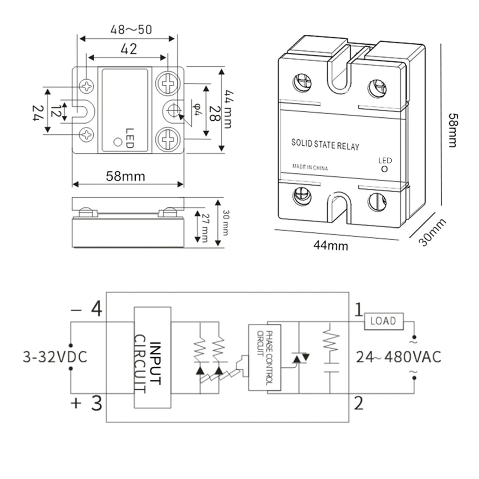 Relè a stato solido monofase 40A SSR-40DA Ingresso da CC a CA Uscita 3-32 V CC Modulo a stato solido 24-480 V CA