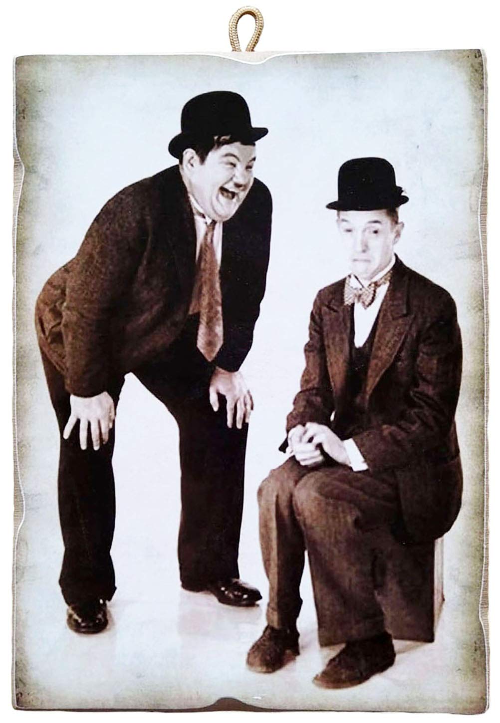 KUSTOM ART Vintage Style Stan Laurel Oliver Hardy Collectible Picture Print on Wood Made in Italy