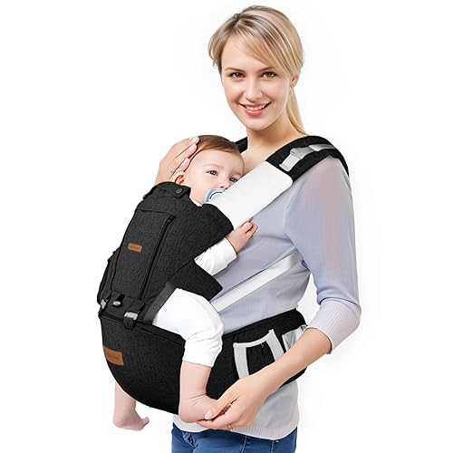 Portabebés para recién nacidos a niños pequeños con asiento de cadera y soporte lumbar, 9 en 1 con certificación de seguridad (4-36 meses7-45