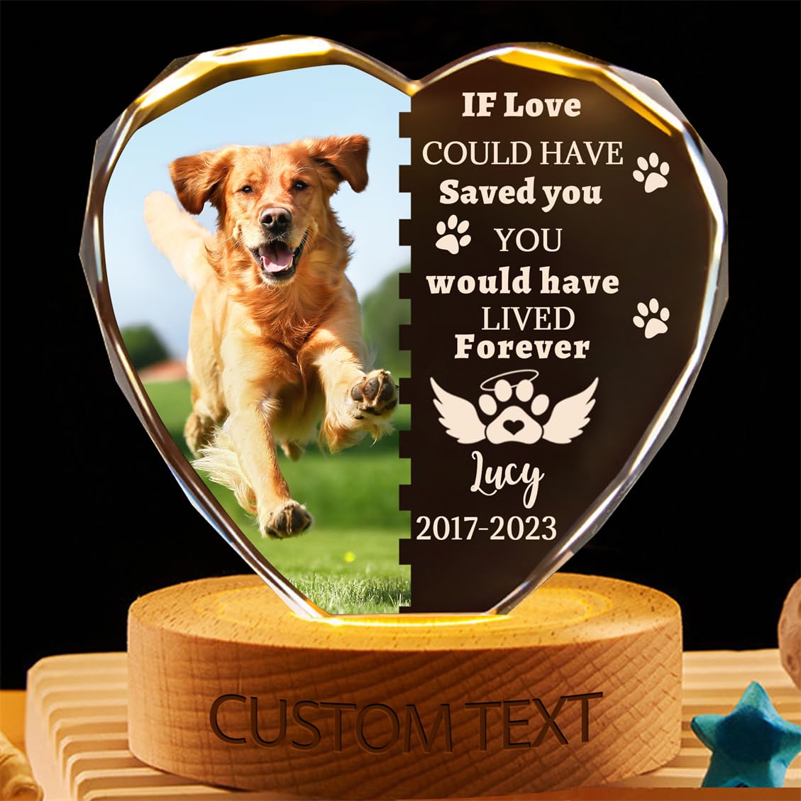 Personalized Pet Memorial Photo Crystal Lamp Custom Loss of Dog Cat Crystal Night Light Dog Remembrance Picture Frame Keepsake Always in Our Heart Sympathy Gift for Pet Owner Birthday Christmas,04